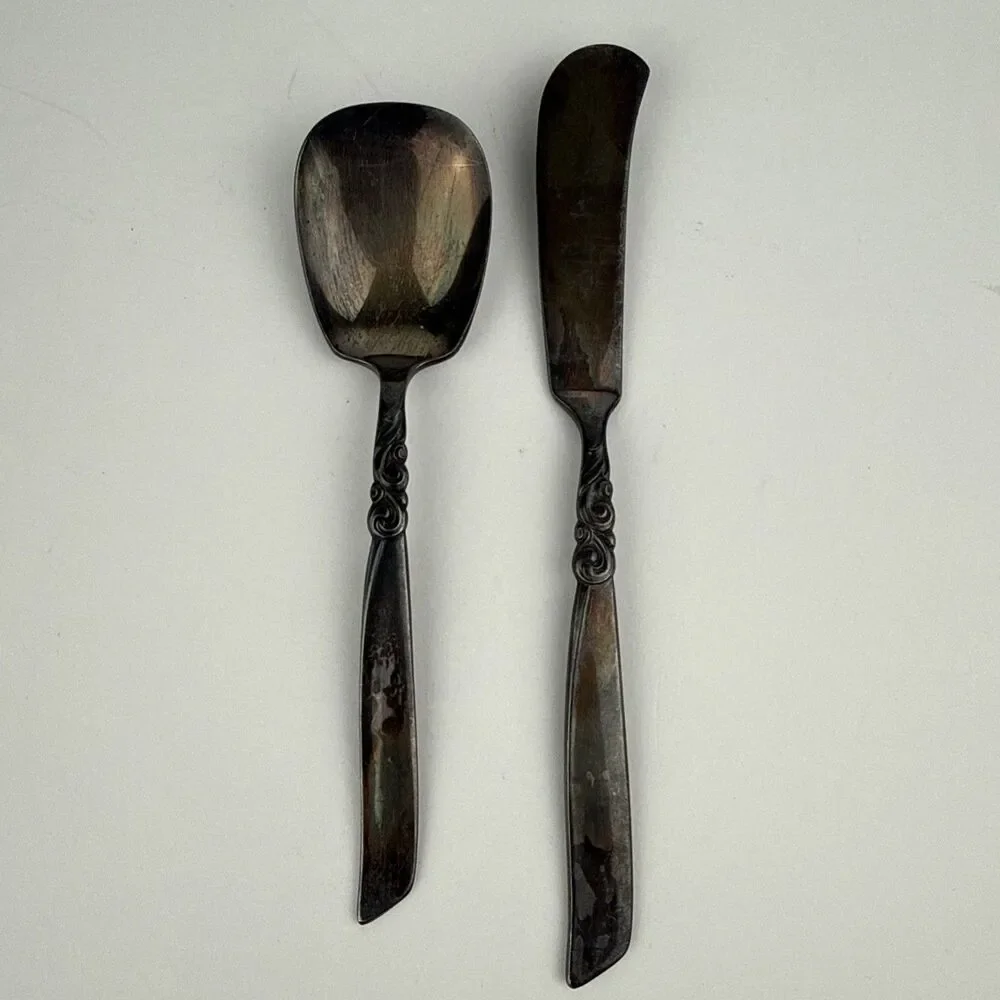 Vtg Oneida Community South Seas Silverplate Master Butter Knife & Sugar Spoon
